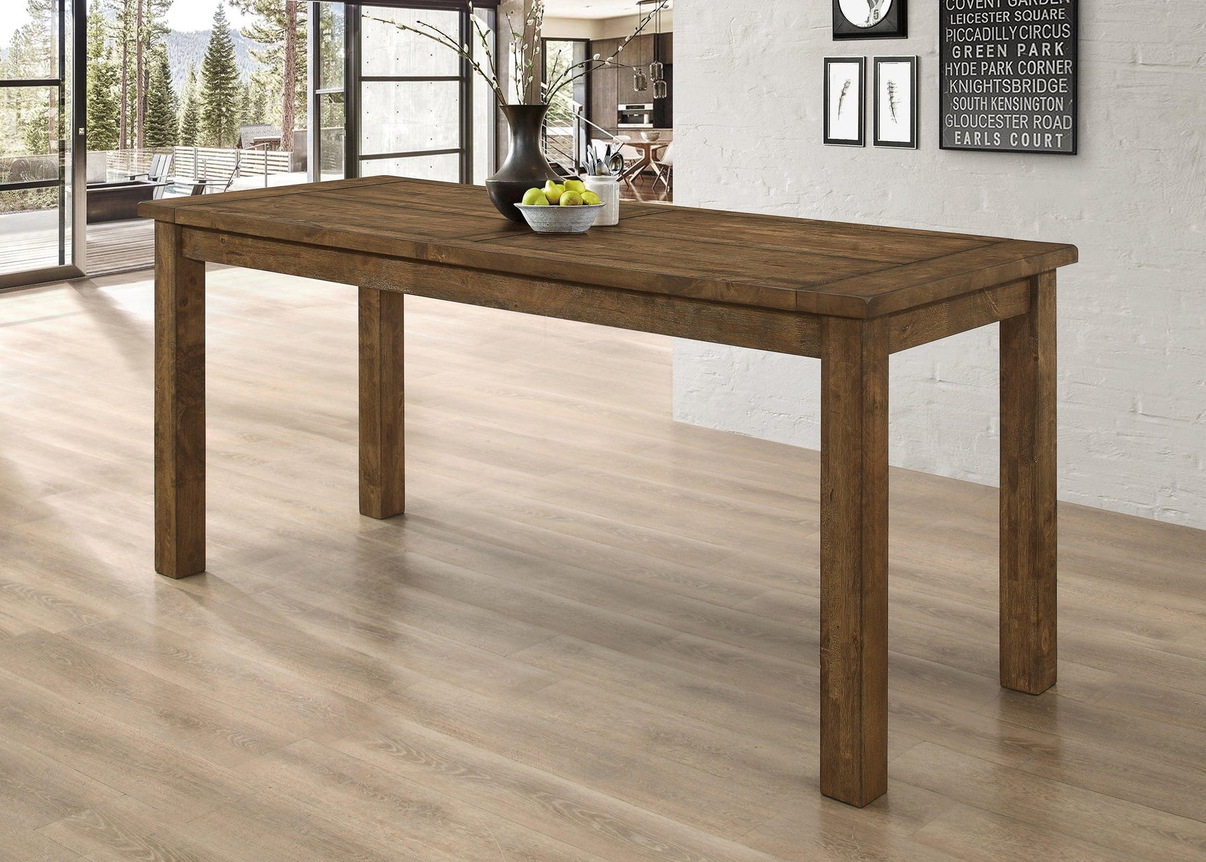 Close-up detail of rustic finish on Coleman dining set