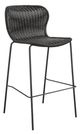 McKinley Bar Stool side angle showing contoured brown faux rattan seat