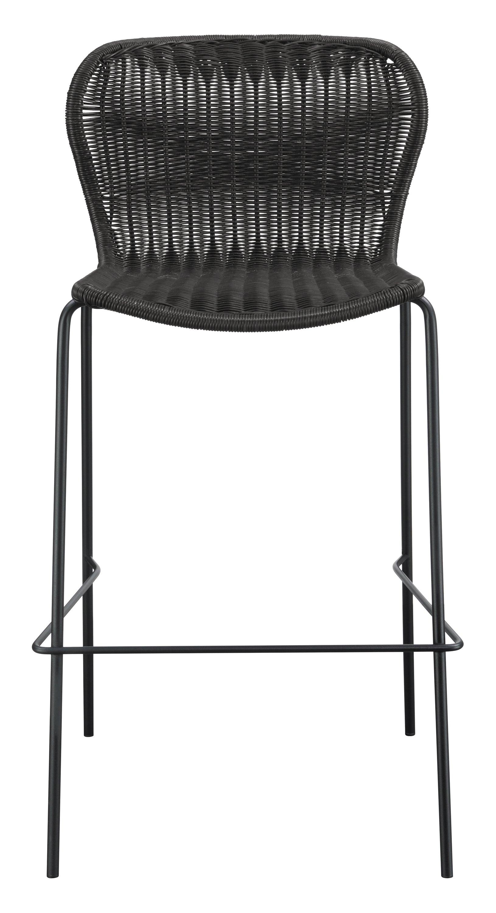 McKinley Bar Stool close-up of sandy black tubular metal legs and footrest