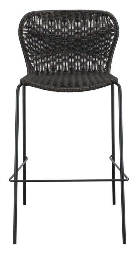 McKinley Bar Stool close-up of sandy black tubular metal legs and footrest