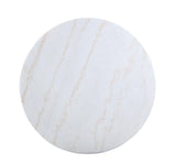 Close-up detail of Kella white marble table top and brass base