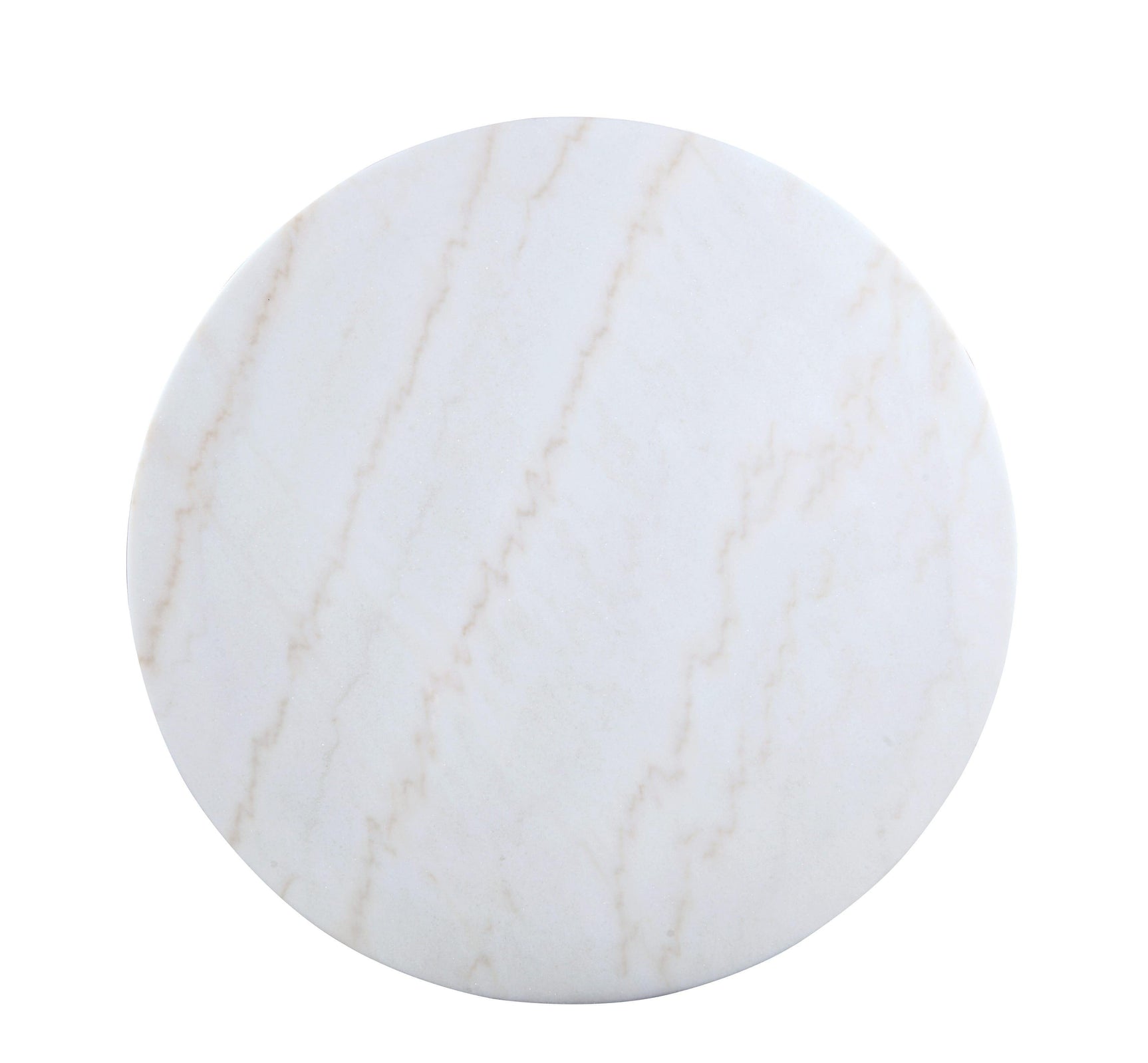 Close-up detail of Kella white marble table top and brass base