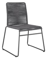 Side angle of Jerome Upholstered Stackable Side Chair showing rope woven design