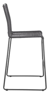 Kai Upholstered Bar Stool with Footrest Charcoal and Gunmetal detail on rope weave