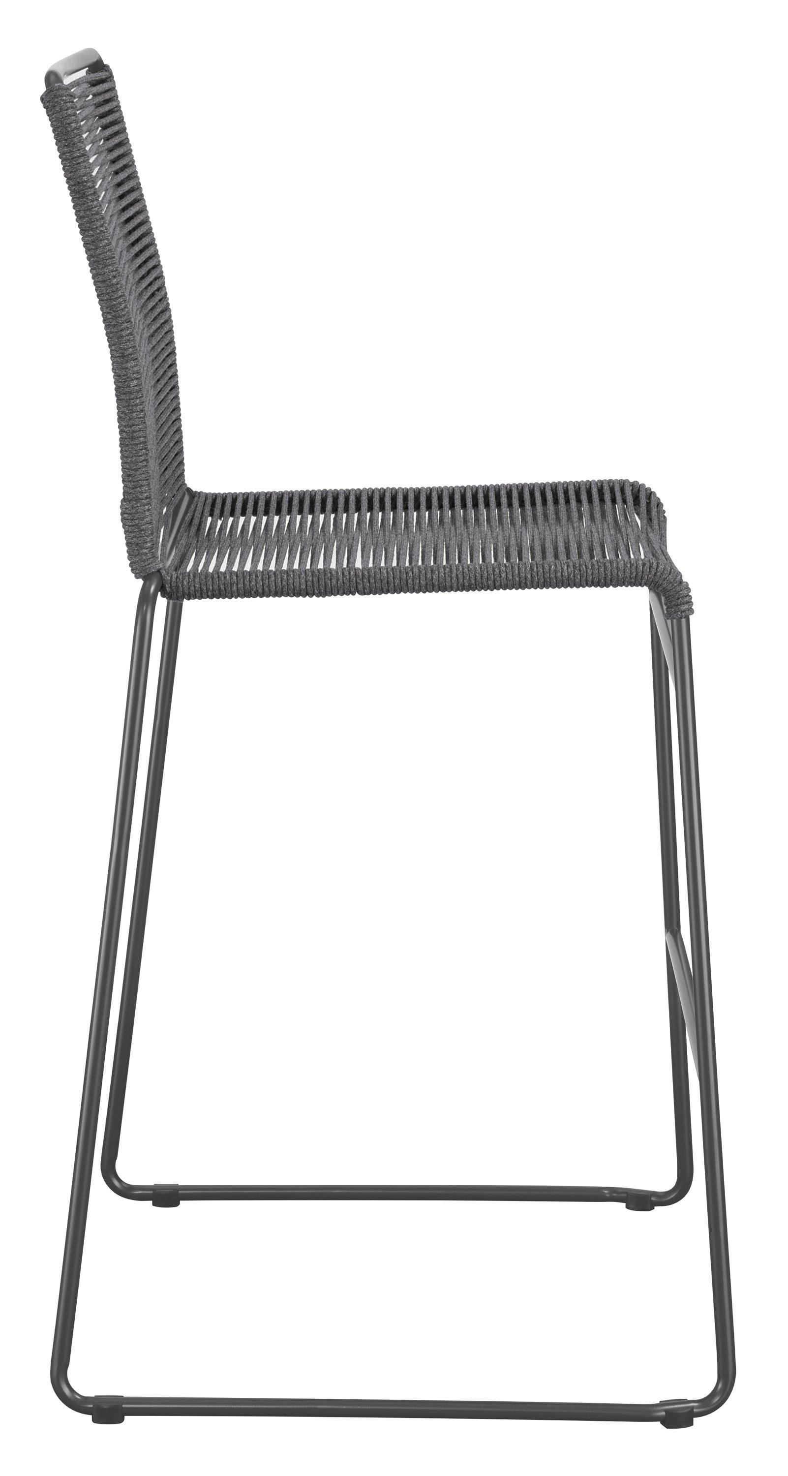 Kai Upholstered Bar Stool with Footrest Charcoal and Gunmetal detail on rope weave