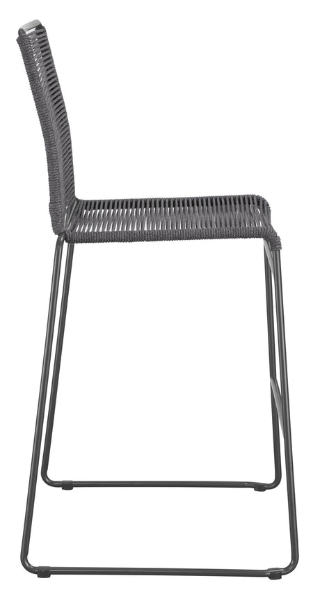 Kai Upholstered Bar Stool with Footrest Charcoal and Gunmetal detail on rope weave