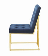Side angle of Cisco ink blue upholstered dining chair