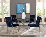 Back view of Cisco upholstered dining chair in ink blue fabric