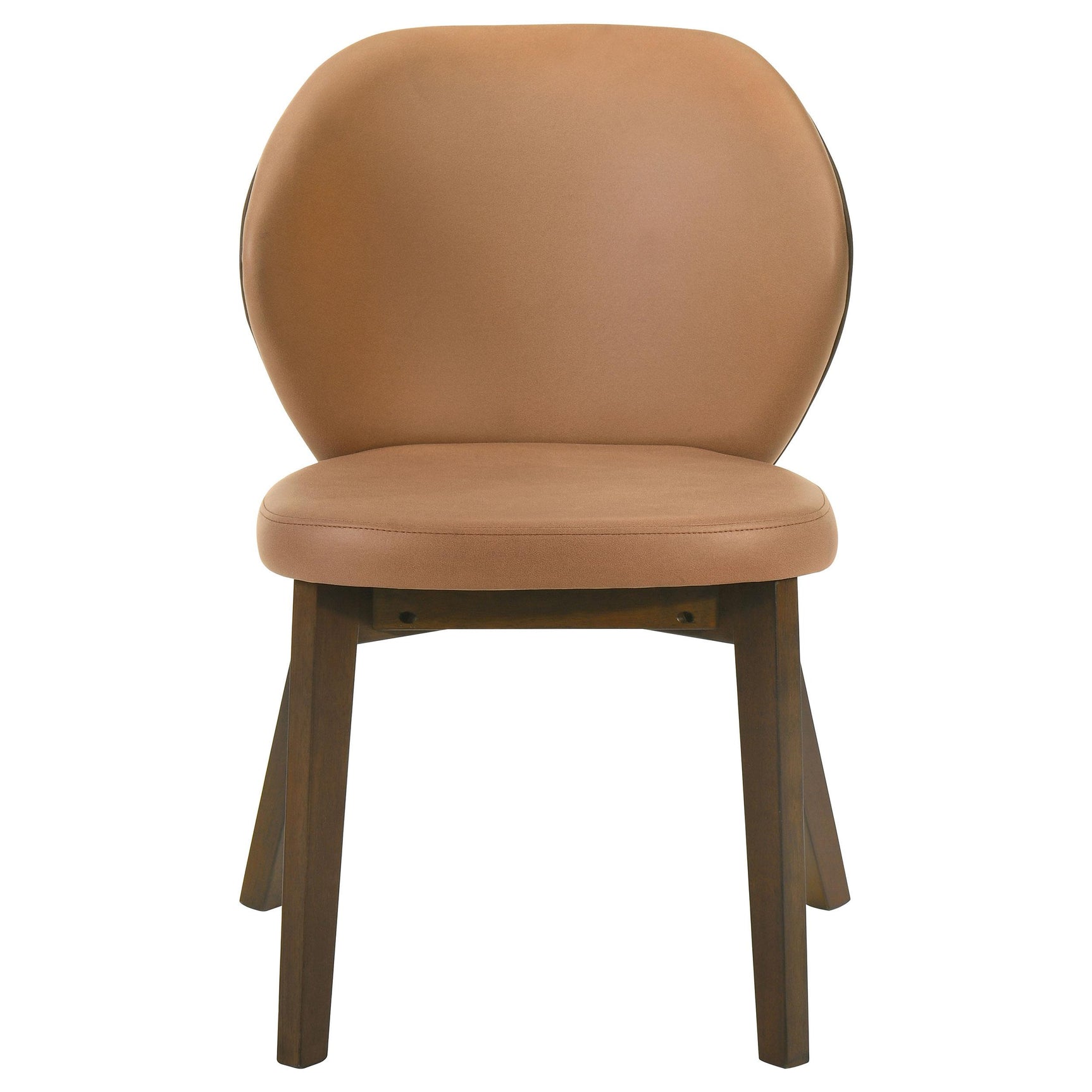 Back view of Randolph dining side chair showing rivet accents on brown panel