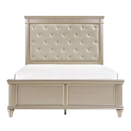 Celandine Silver Faux Leather Tufted Queen Panel Bed front view