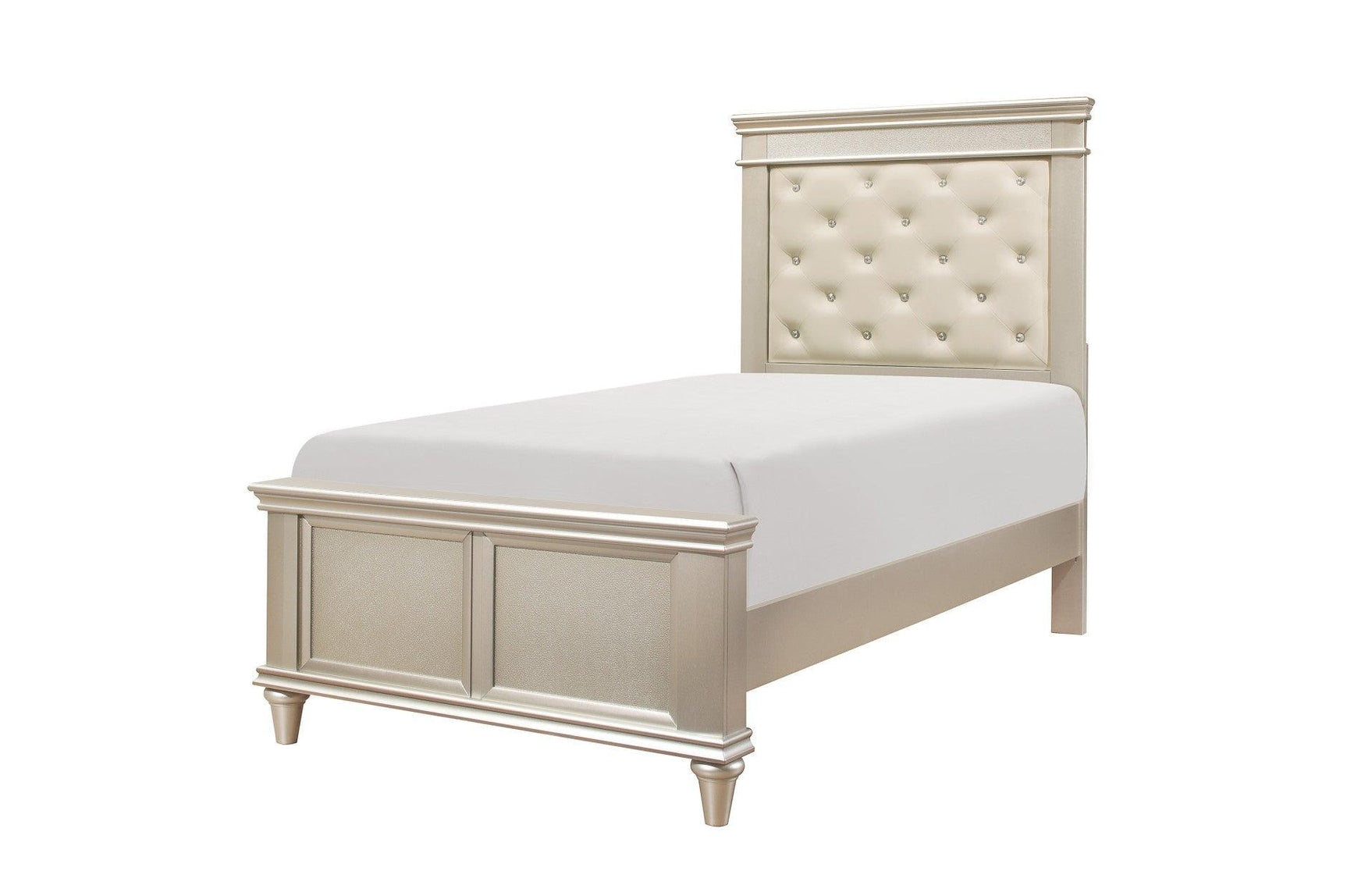 Nightstand from Celandine Pearl Bedroom Set with polished silver hardware