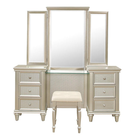 Celandine Silver Wood Vanity Dresser with Mirror front view