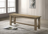Cardova dining bench side angle showing thick legs