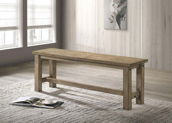 Cardova dining bench side angle showing thick legs