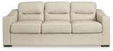 Detail of jumbo stitching on Treasure Trove Almond Leather Sofa
