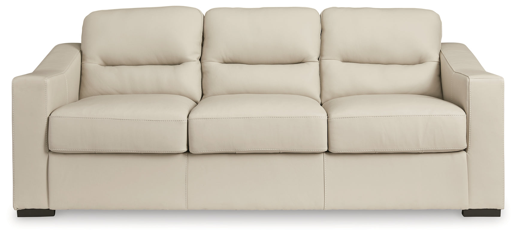 Detail of jumbo stitching on Treasure Trove Almond Leather Sofa