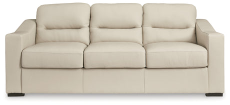 Detail of jumbo stitching on Treasure Trove Almond Leather Sofa