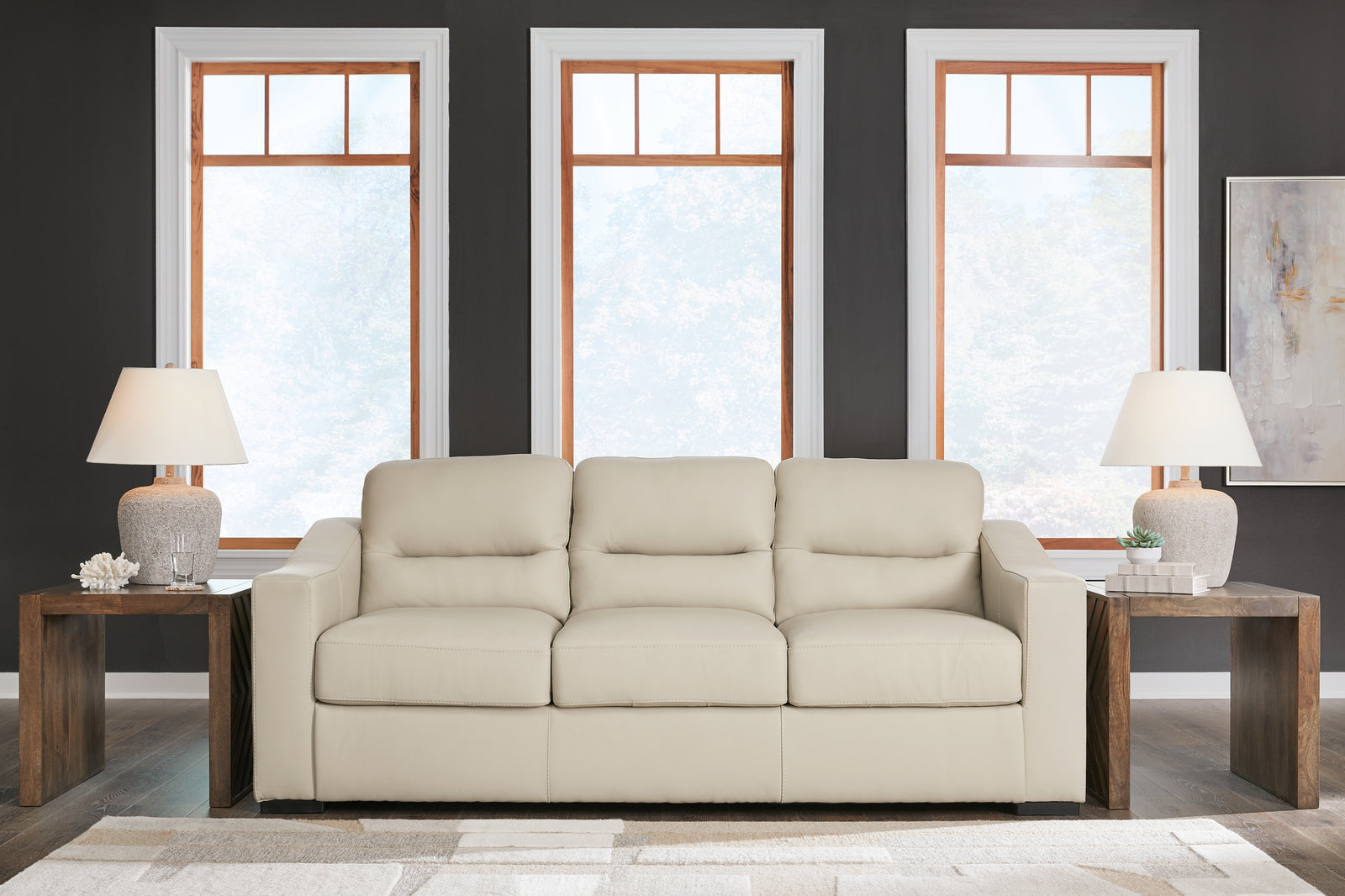 main view of Treasure Trove Almond Leather Sofa furniture