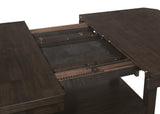 Prentiss table open bottom shelf with cookbooks