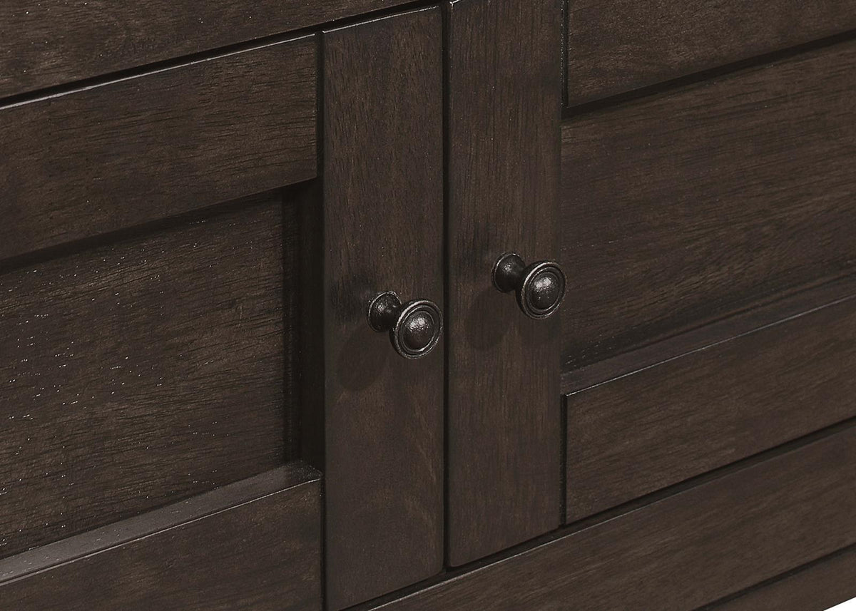 Prentiss table side view highlighting wood grain and finish