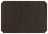 Prentiss table showing wood glides and hardware