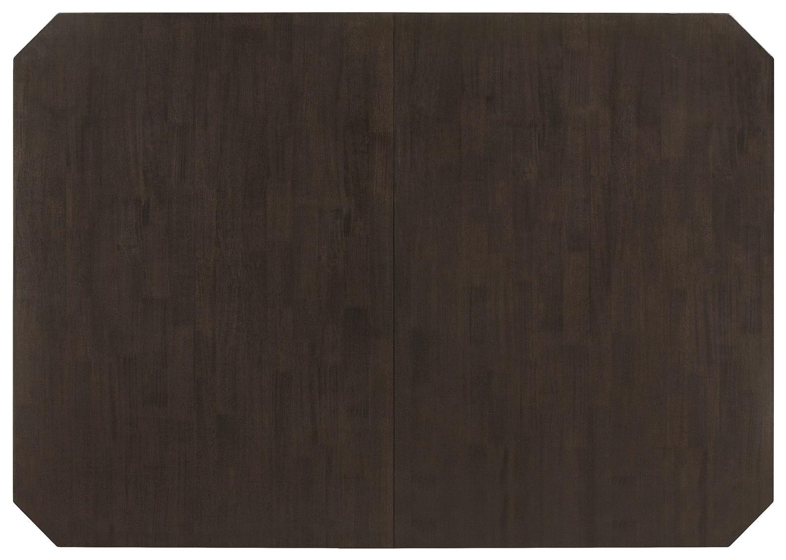Prentiss table showing wood glides and hardware