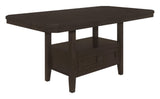 Prentiss table close-up of cabinet doors and metal knobs