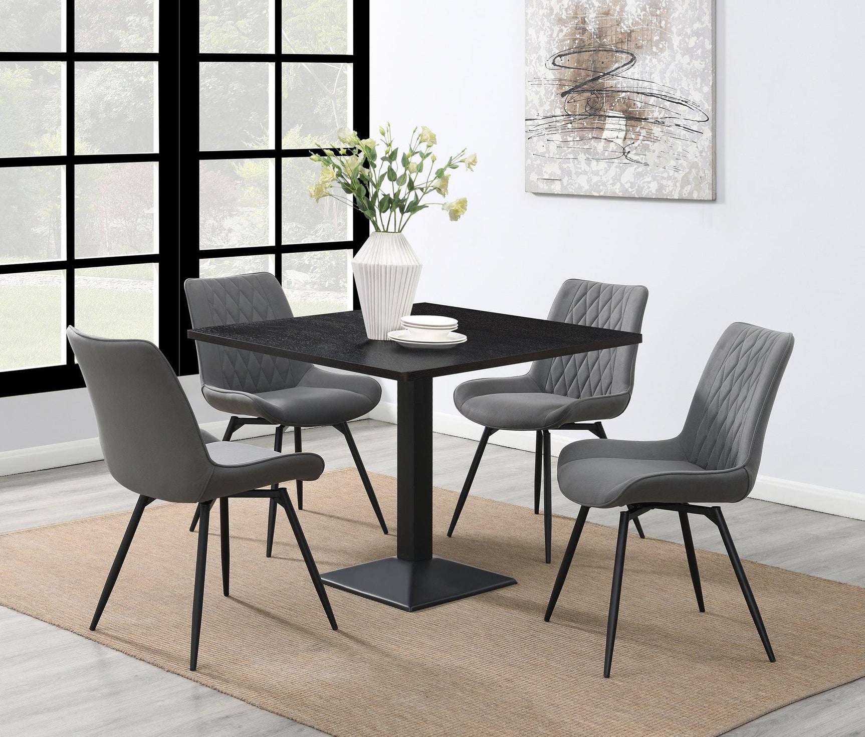 Diggs Dining Chair angled with visible swivel
