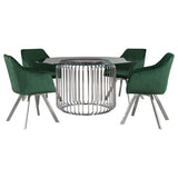 Dining room view of Veena Silver Round Glass Top Dining Room Set