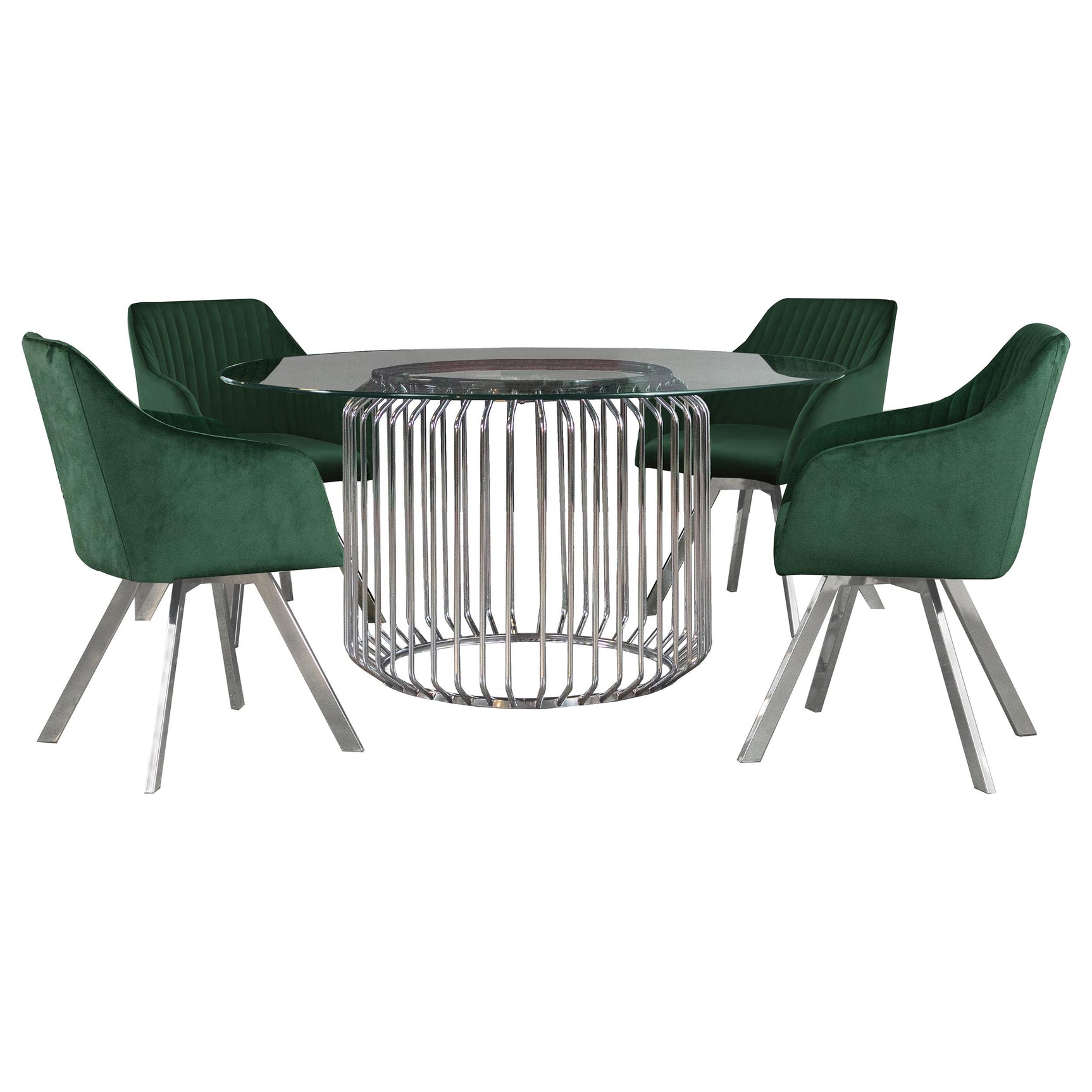 Dining room view of Veena Silver Round Glass Top Dining Room Set
