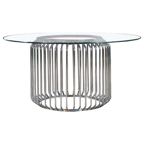 Close-up detail of Veena Silver Round Glass Top Dining Room Set