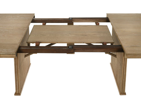 Lighting highlighting the wood finish of Adina set