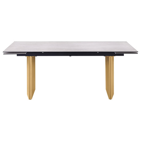 Side view of Vesa extension dining table with glass top