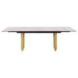 Close-up of glass top edge and metal base