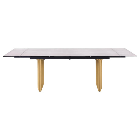 Close-up of glass top edge and metal base