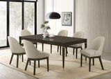 Reseda beige upholstered dining side chair angled front view