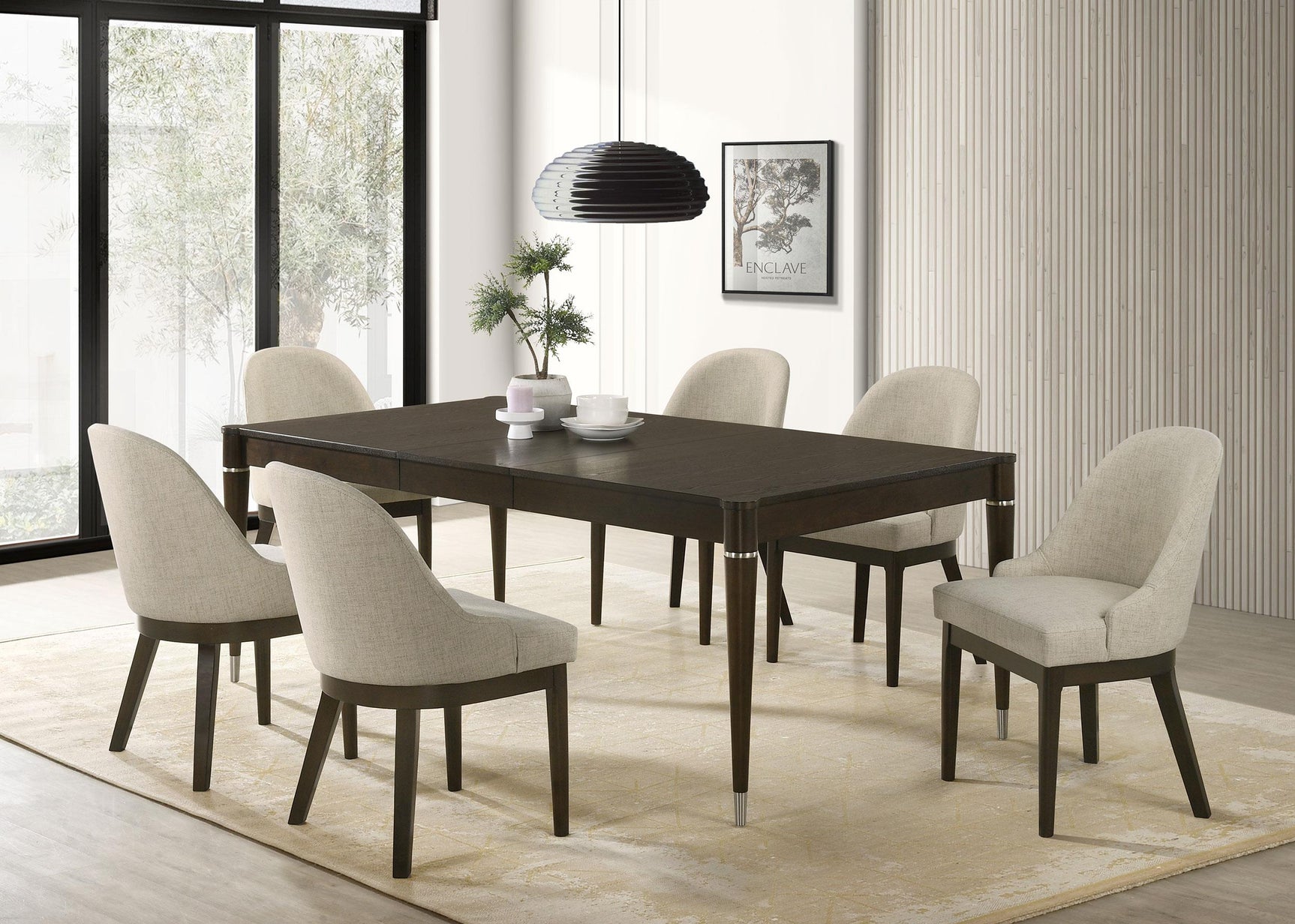 Reseda beige upholstered dining side chair angled front view
