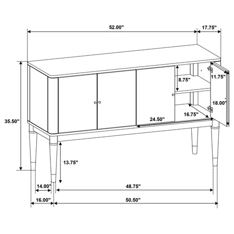 Reseda sideboard door open showing adjustable shelves