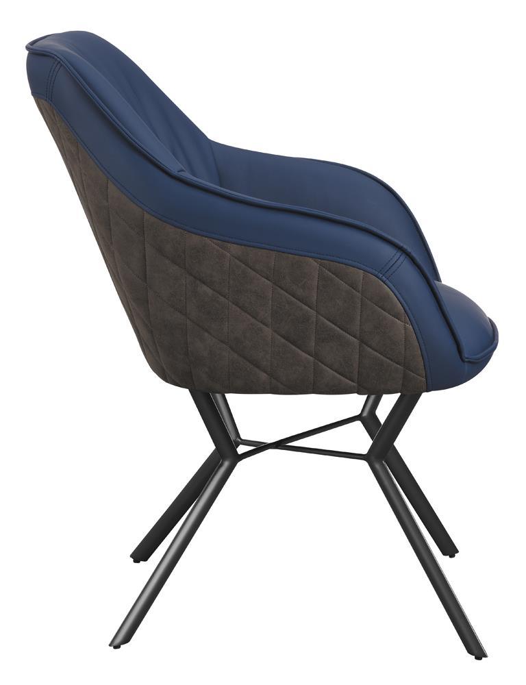 Close-up of chair's diamond-quilted brown leatherette back