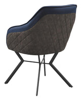 Blue upholstered seat with sloped armrests on Trevon chair
