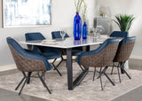 Gunmetal metal base and angled legs of Trevon dining chair