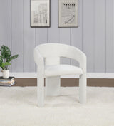 Carlow dining arm chair side angle in white upholstery