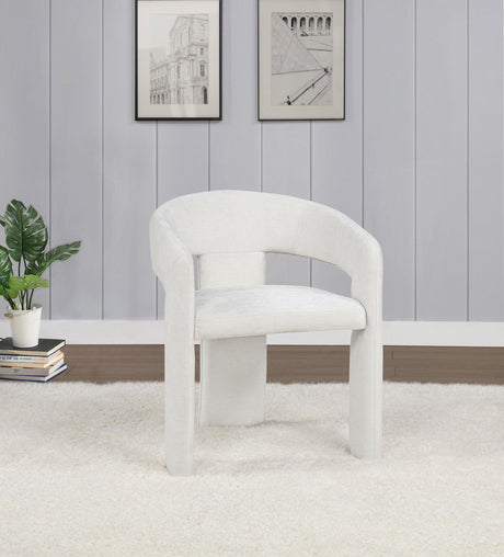 Carlow dining arm chair side angle in white upholstery