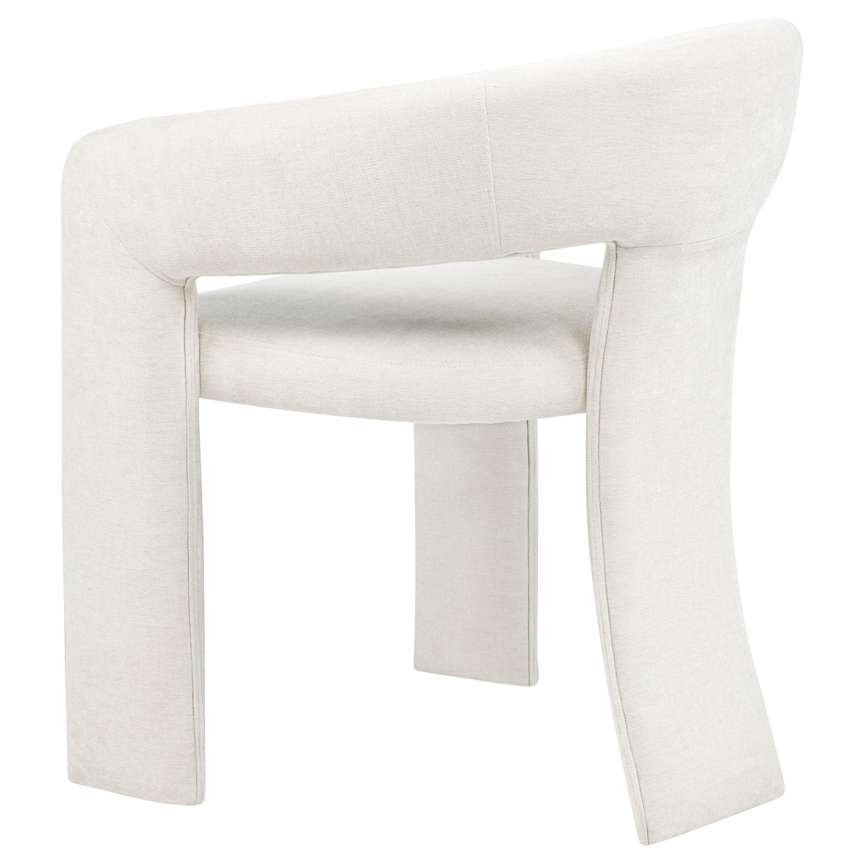 Profile view of white upholstered Carlow dining chair
