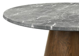 Detail of dark oak pedestal base with metal leaf buckles