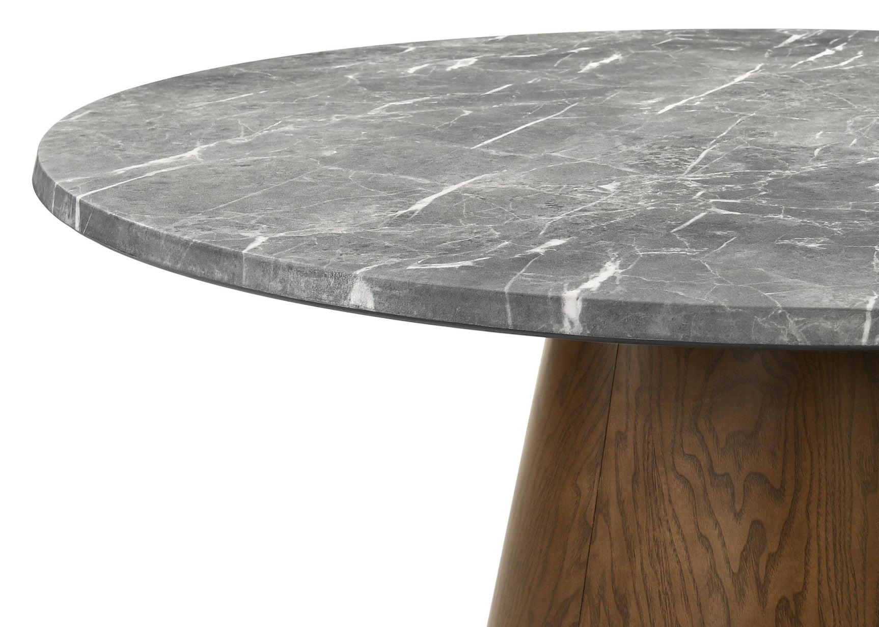 Detail of dark oak pedestal base with metal leaf buckles