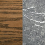 Leveler feet under dark oak pedestal base for stability