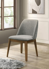 Side view of Franklin grey upholstered dining side chair
