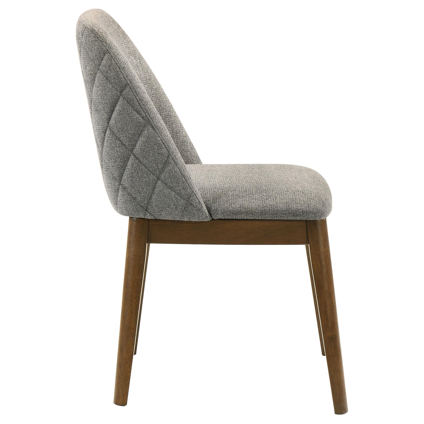 Side profile of Franklin grey upholstered dining chair
