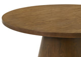Pedestal base of Franklin round dining table in dark brown